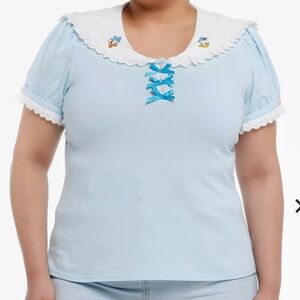 Light Blue Daisy And Donald Duck Women's Top with Embroidered Details
